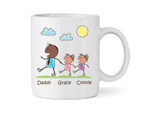 Dad Mug With Two Daughters (Version Two) - Personalised Family Mug