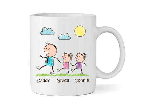 Dad Mug With Two Daughters (Version One) - Personalised Family Mug