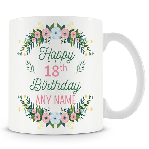 18th Birthday Mug - Birthday Flowers Personalised Mug