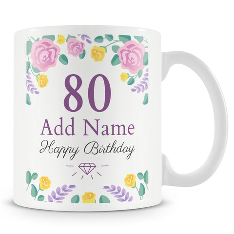 80th Birthday Mug - Birthday Flowers
