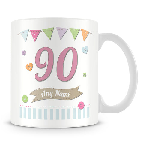 90th Birthday Shabby Chic Design Personalised Mug