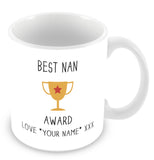 Best Nan Mug - Award Trophy Personalised Gift - Yellow