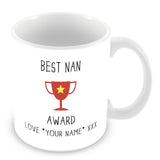 Best Nan Mug - Award Trophy Personalised Gift - Red