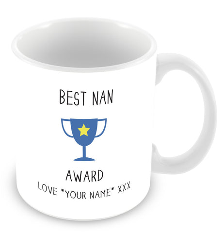 Best Nan Mug - Award Trophy Personalised Gift - Blue