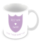 Best Nan Mug - Award Shield Personalised Gift - Purple