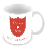 Best Nan Mug - Award Shield Personalised Gift - Red