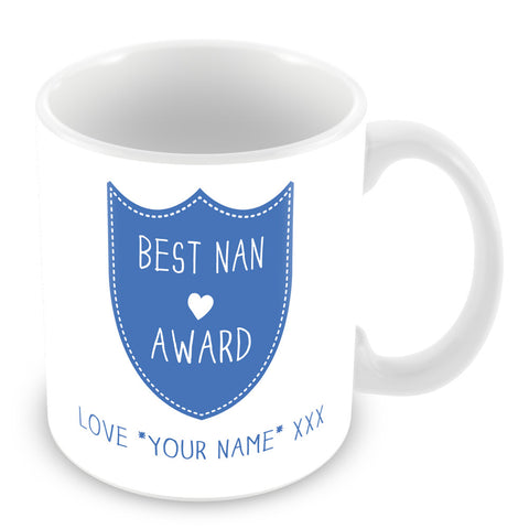 Best Nan Mug - Award Shield Personalised Gift - Blue