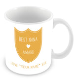 Best Nana Mug - Award Shield Personalised Gift - Yellow