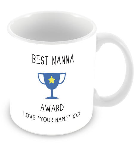 Best Nanna Mug - Award Trophy Personalised Gift - Blue