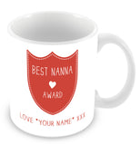 Best Nanna Mug - Award Shield Personalised Gift - Red