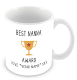 Best Nanna Mug - Award Trophy Personalised Gift - Yellow