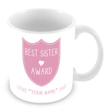 Best Sister Mug - Award Shield Personalised Gift - Pink