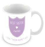 Best Sister Mug - Award Shield Personalised Gift - Purple