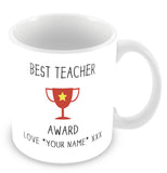 Best Teacher Mug - Award Trophy Personalised Gift - Red