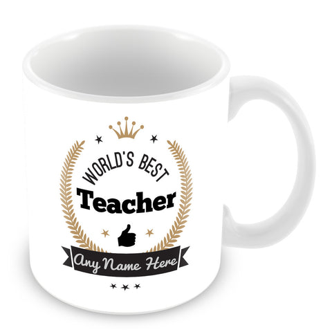 The Worlds Best Teacher Mug - Laurels Design - Gold