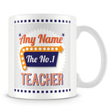 Teacher Personalised Mug - No.1 Retro Gift - Orange