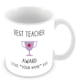 Best Teacher Mug - Award Trophy Personalised Gift - Purple