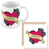 Personalised MUM Tatoo Mug Sets - Mug, Card & Coaster Gift Sets - Traditional Sailor Style Tattoo Design - Gift for Mums