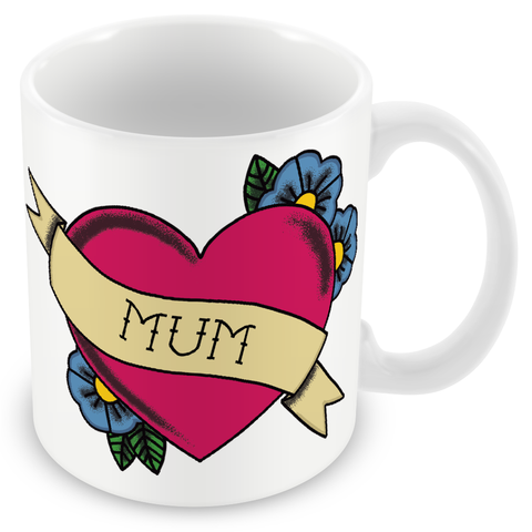 MUM Tatoo Mug Sets - Mug, Card & Coaster Gift Sets - Traditional Sailor Style Tattoo Design - Gift for Mums