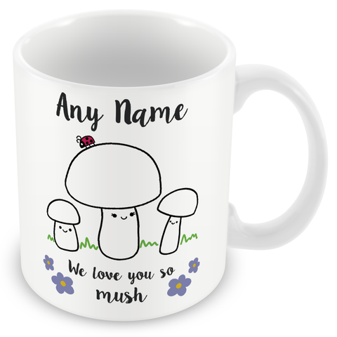 Personalised Mummy We Love You So MUSH – Mug, Card & Coaster Gift Sets - Cute Mushroom Mummy – Gift for Mum - Mum 2 Children