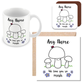 Personalised Mummy We Love You So MUSH – Mug, Card & Coaster Gift Sets - Cute Mushroom Mummy – Gift for Mum - Mum 2 Children