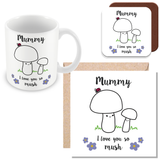 Mummy I Love You So MUSH – Mug, Card & Coaster Gift Sets - Cute Mushroom Mummy – Gift for Mum - Mum 1 Child