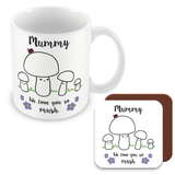 Mummy We Love You So MUSH – Mug, Card & Coaster Gift Sets - Cute Mushroom Mummy – Gift for Mum - Mum 3 Children