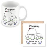 Mummy We Love You So MUSH – Mug, Card & Coaster Gift Sets - Cute Mushroom Mummy – Gift for Mum - Mum 3 Children