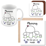 Mummy We Love You So MUSH – Mug, Card & Coaster Gift Sets - Cute Mushroom Mummy – Gift for Mum - Mum 3 Children