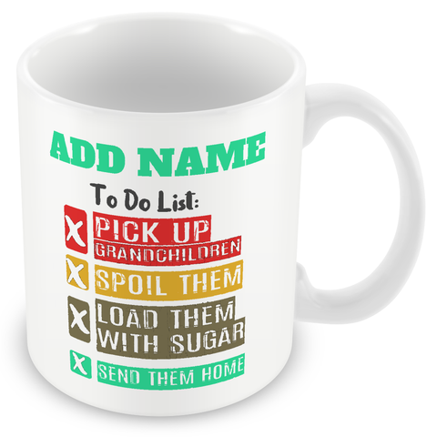 Novelty Gift For Grandparents - To Do List For Grandma And Grandad - Personalised Mug