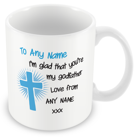 Godfather Personalised Mug / Cup - Christening / Baptism Gift for Godfather - Blue
