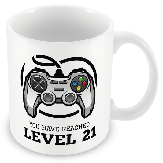 Gamer Level 21 Reached – 21st Birthday Mug Gift