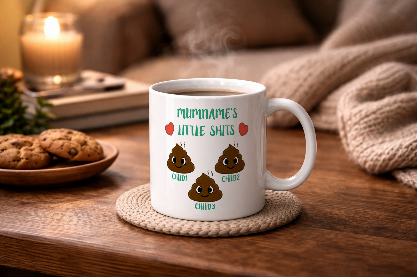 Personalised Funny Mum Gift - Cute Poo Character Design with Hearts