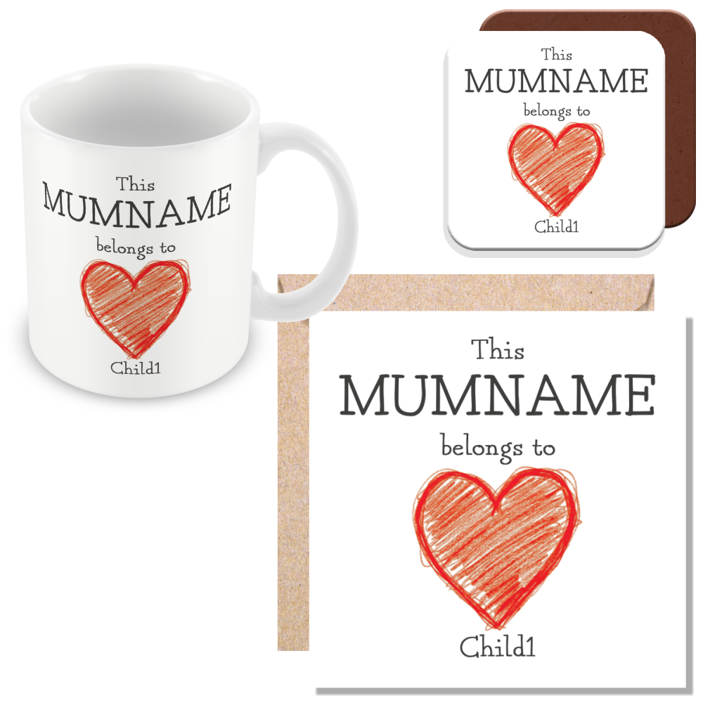 Personalised “This Mum Belongs to” Mug – Custom Children Names Heart Mug for Mum
