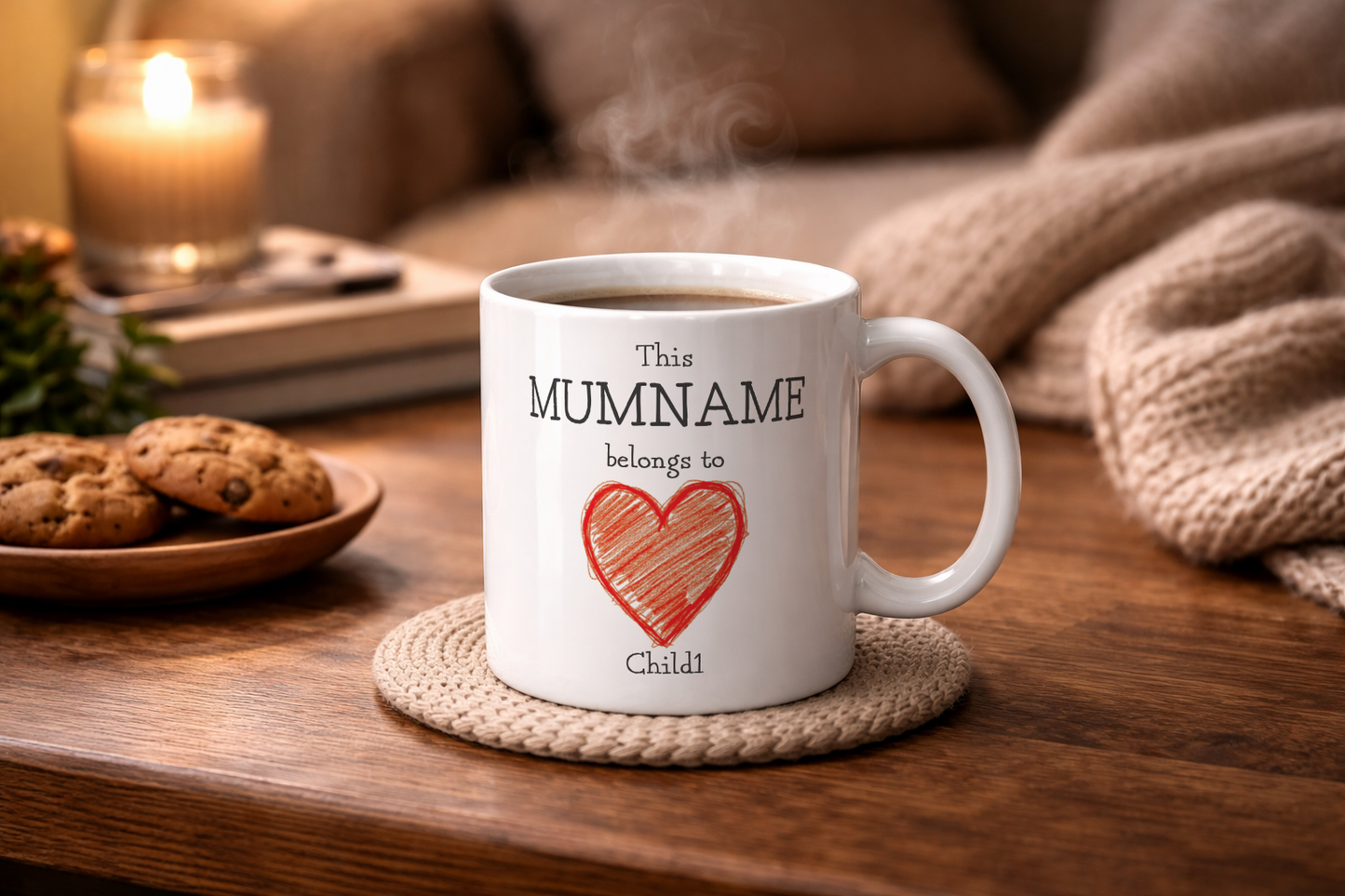 Personalised “This Mum Belongs to” Mug – Custom Children Names Heart Mug for Mum