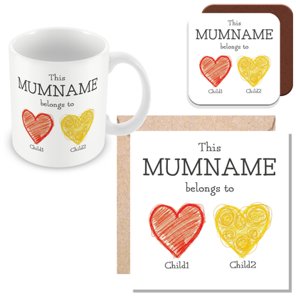 Personalised “This Mum Belongs to” Mug – Custom Children Names Heart Mug for Mum