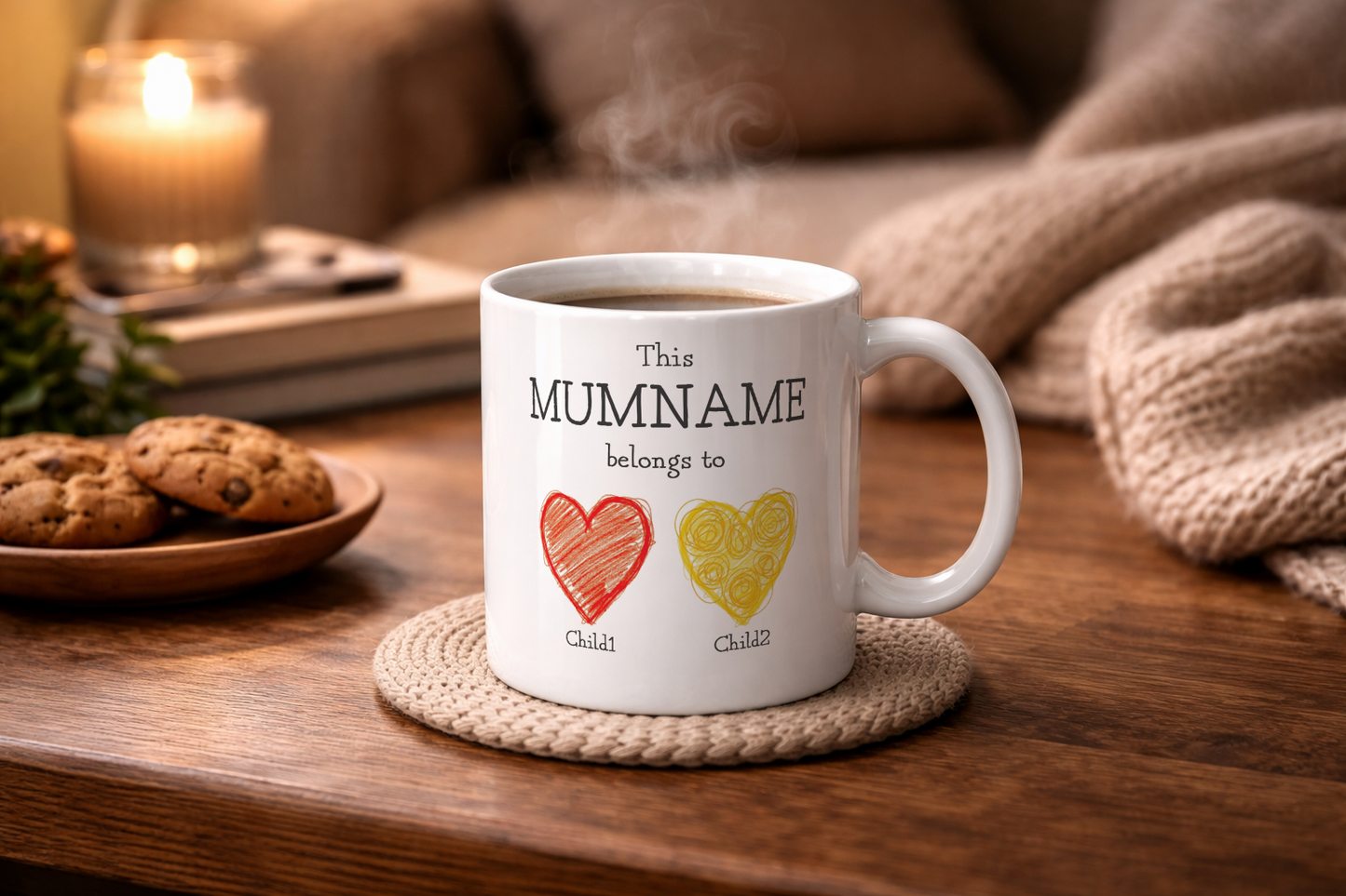 Personalised “This Mum Belongs to” Mug – Custom Children Names Heart Mug for Mum