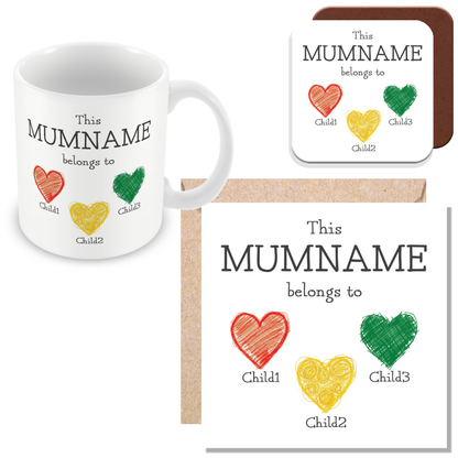 Personalised “This Mum Belongs to” Mug – Custom Children Names Heart Mug for Mum