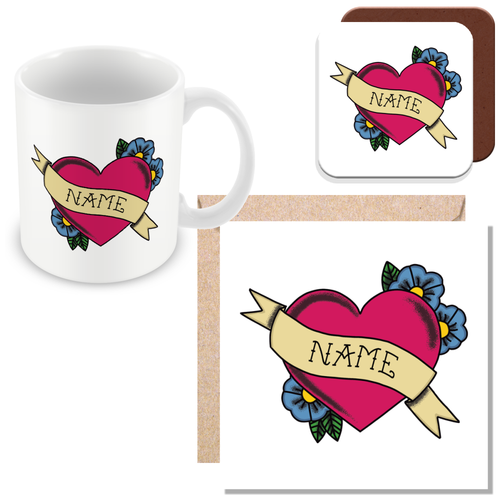 Personalised - Mug - Mum or Any Name Tattoo Mug Sets - Traditional Sailor Style Tattoo Design - Gift for Mum