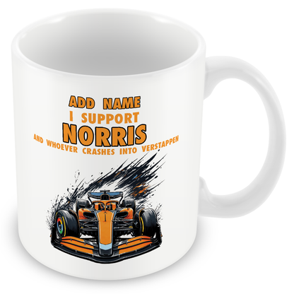 Lando Norris Relationship Status and Supporter Mugs - Optional Name, Orange Handle, Coaster and Card