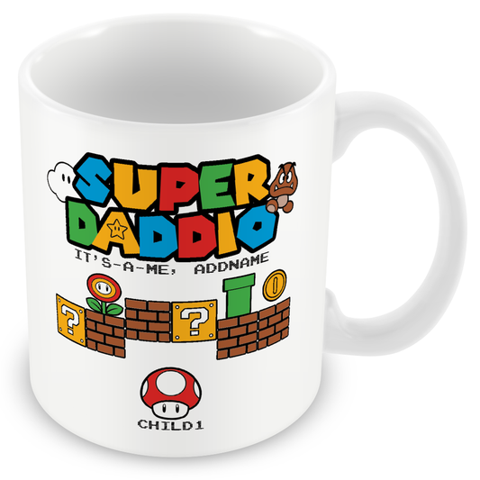 Personalised Super Daddio Mug for Dads - add up to 3 Children