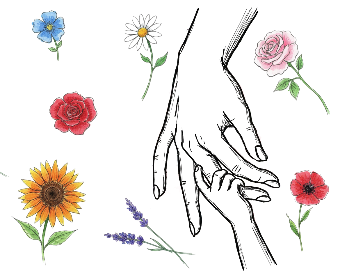 Personalised Mum & Children Holding Hands Mug – Custom Names Mother Child Hand Line Drawing Floral Mug Full Wrap