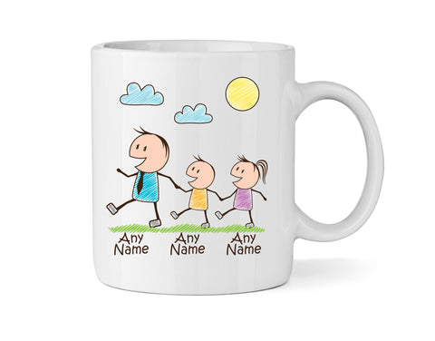 Dad Mug With Son & Daughter (Version One) - Personalised Family Mug