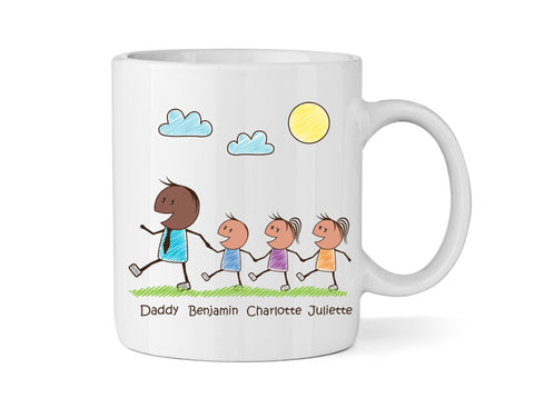 Dad Mug With Son & Two Daughters (Version Two) - Personalised Family Mug