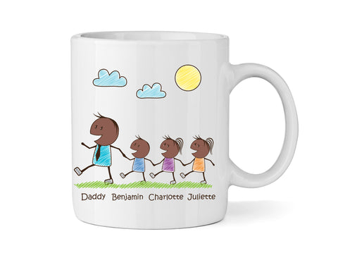 Dad Mug With Son & Two Daughters (Version Three) - Personalised Family Mug
