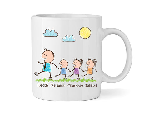 Dad Mug With Son & Two Daughters (Version One) - Personalised Family Mug