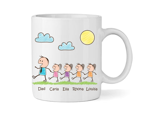 Dad Mug With Four Daughters (Version One) - Personalised Family Mug