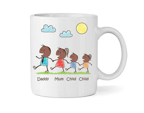 Personalised Mum & Dad Mug With One Son One Daughter (Version Two) - Personalised Family Mug