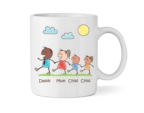 Personalised Mum & Dad Mug With One Son One Daughter (Version Three) - Personalised Family Mug