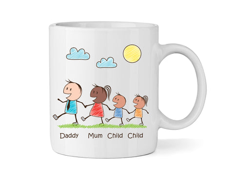 Personalised Mum & Dad Mug With One Son One Daughter (Version Four) - Personalised Family Mug